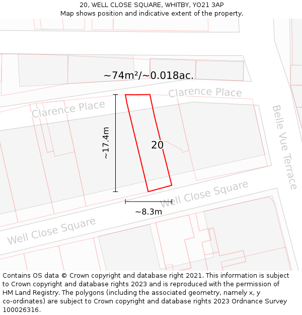 20, WELL CLOSE SQUARE, WHITBY, YO21 3AP: Plot and title map