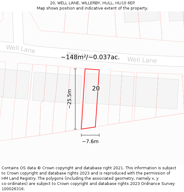 20, WELL LANE, WILLERBY, HULL, HU10 6EP: Plot and title map