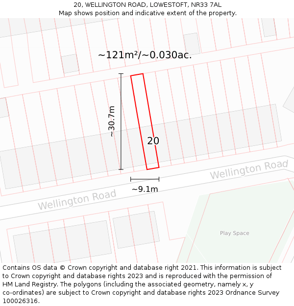20, WELLINGTON ROAD, LOWESTOFT, NR33 7AL: Plot and title map