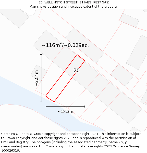 20, WELLINGTON STREET, ST IVES, PE27 5AZ: Plot and title map