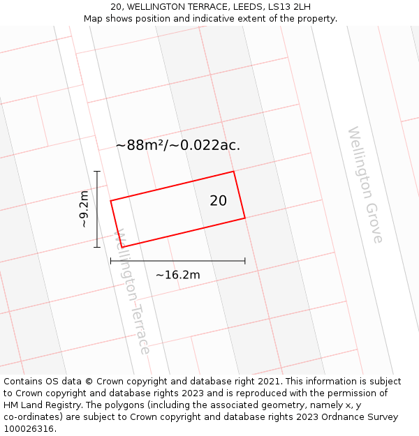 20, WELLINGTON TERRACE, LEEDS, LS13 2LH: Plot and title map