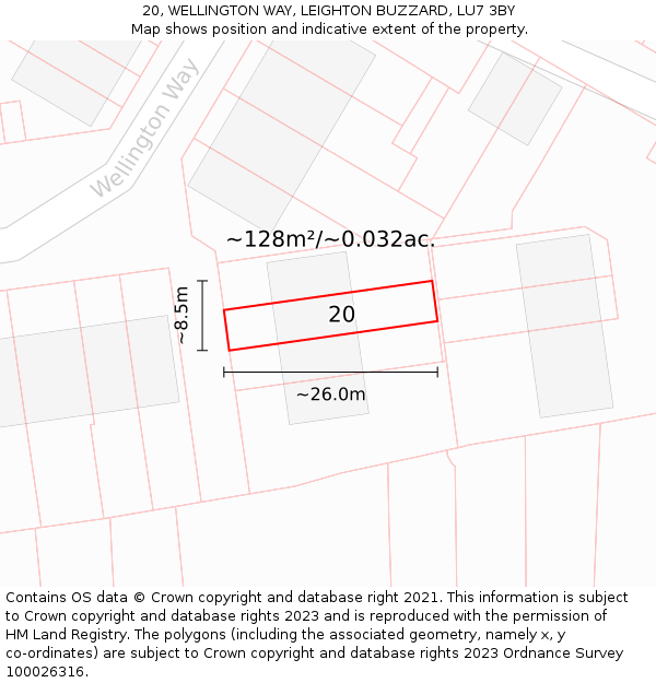 20, WELLINGTON WAY, LEIGHTON BUZZARD, LU7 3BY: Plot and title map