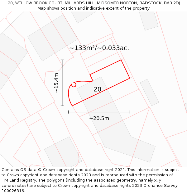 20, WELLOW BROOK COURT, MILLARDS HILL, MIDSOMER NORTON, RADSTOCK, BA3 2DJ: Plot and title map