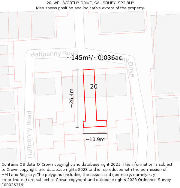 20, WELLWORTHY DRIVE, SALISBURY, SP2 8HY: Plot and title map