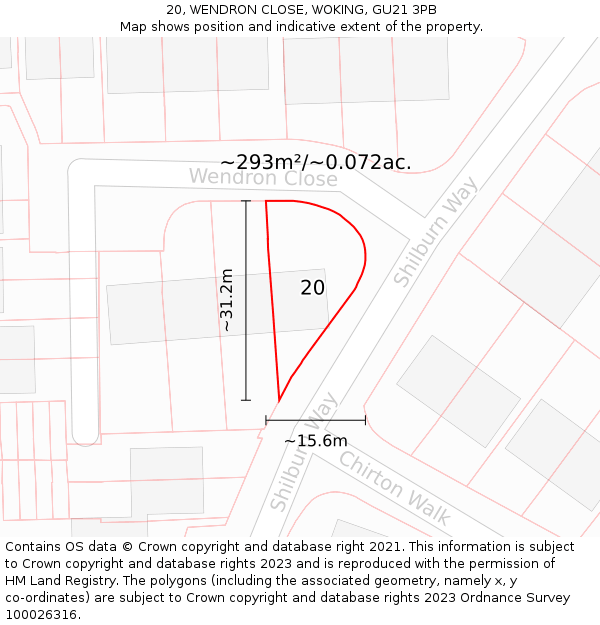 20, WENDRON CLOSE, WOKING, GU21 3PB: Plot and title map