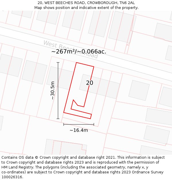 20, WEST BEECHES ROAD, CROWBOROUGH, TN6 2AL: Plot and title map
