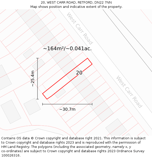 20, WEST CARR ROAD, RETFORD, DN22 7NN: Plot and title map