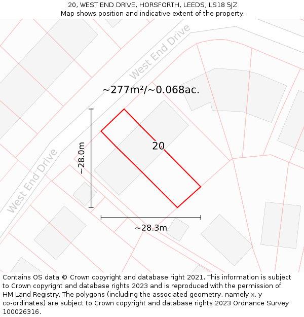 20, WEST END DRIVE, HORSFORTH, LEEDS, LS18 5JZ: Plot and title map