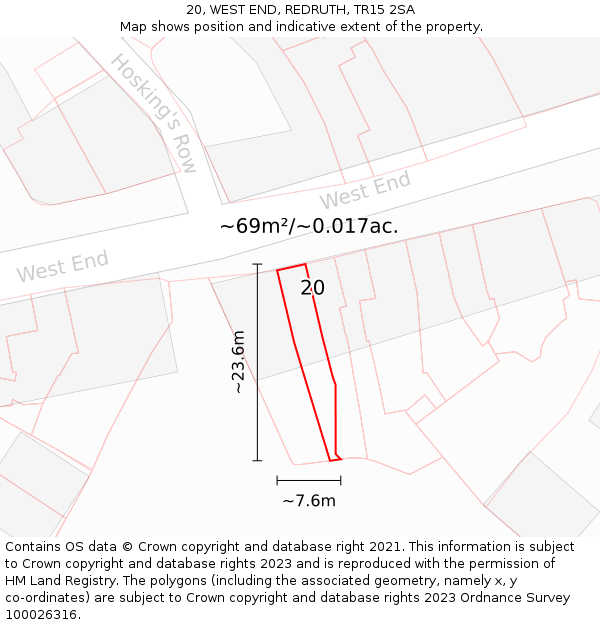 20, WEST END, REDRUTH, TR15 2SA: Plot and title map