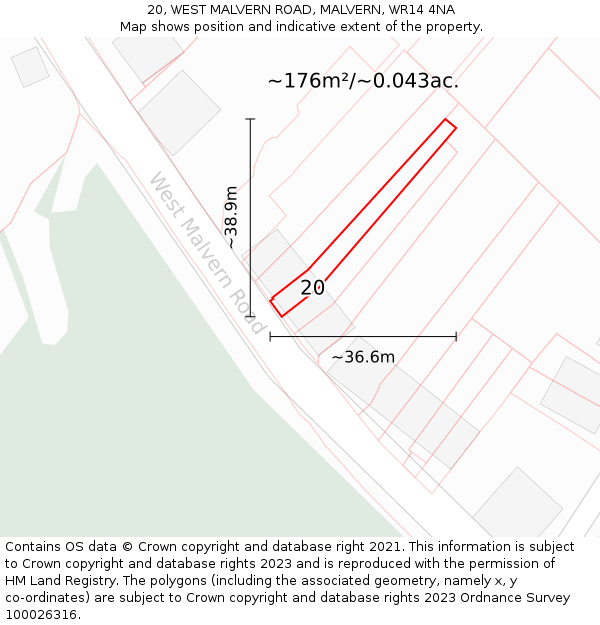 20, WEST MALVERN ROAD, MALVERN, WR14 4NA: Plot and title map