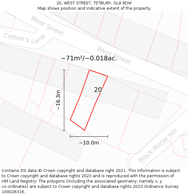 20, WEST STREET, TETBURY, GL8 8DW: Plot and title map