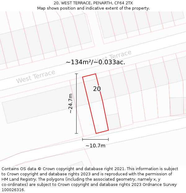 20, WEST TERRACE, PENARTH, CF64 2TX: Plot and title map