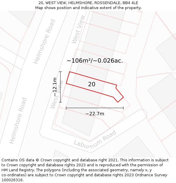 20, WEST VIEW, HELMSHORE, ROSSENDALE, BB4 4LE: Plot and title map