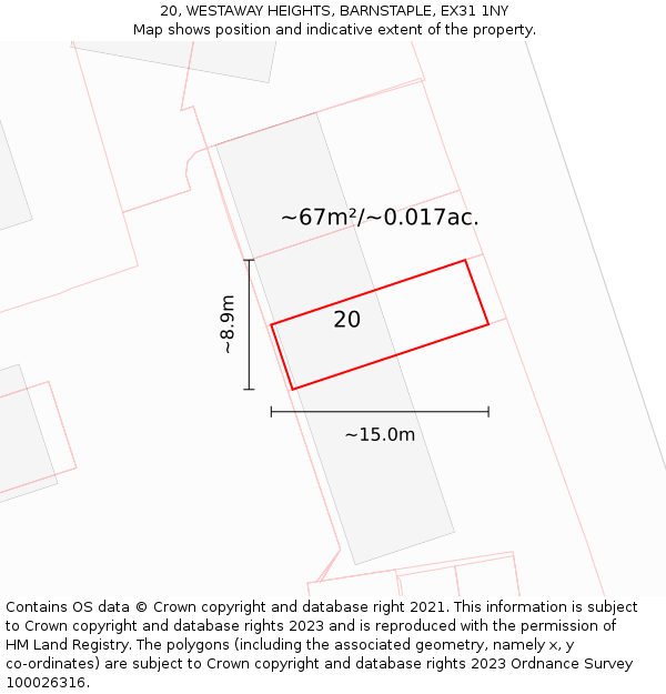 20, WESTAWAY HEIGHTS, BARNSTAPLE, EX31 1NY: Plot and title map