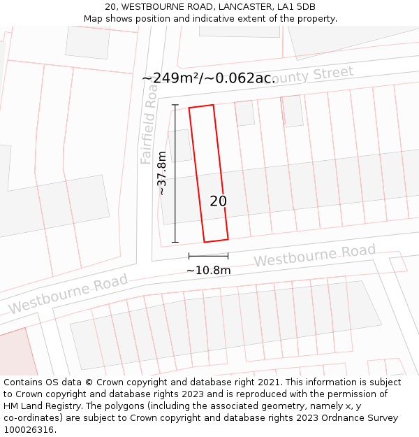 20, WESTBOURNE ROAD, LANCASTER, LA1 5DB: Plot and title map
