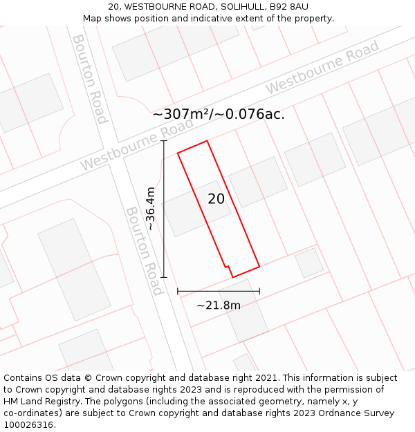 20, WESTBOURNE ROAD, SOLIHULL, B92 8AU: Plot and title map