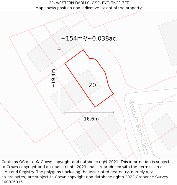 20, WESTERN BARN CLOSE, RYE, TN31 7EF: Plot and title map