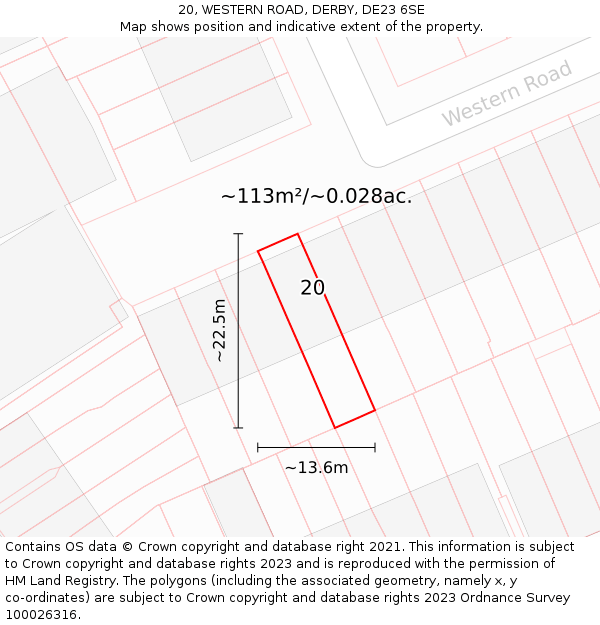 20, WESTERN ROAD, DERBY, DE23 6SE: Plot and title map