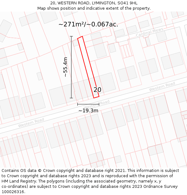20, WESTERN ROAD, LYMINGTON, SO41 9HL: Plot and title map