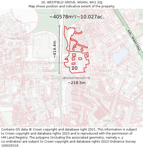 20, WESTFIELD GROVE, WIGAN, WN1 2QJ: Plot and title map