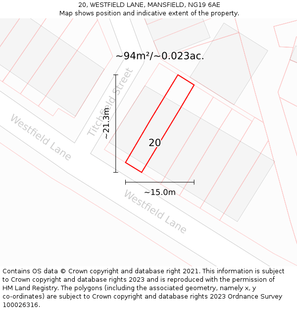 20, WESTFIELD LANE, MANSFIELD, NG19 6AE: Plot and title map