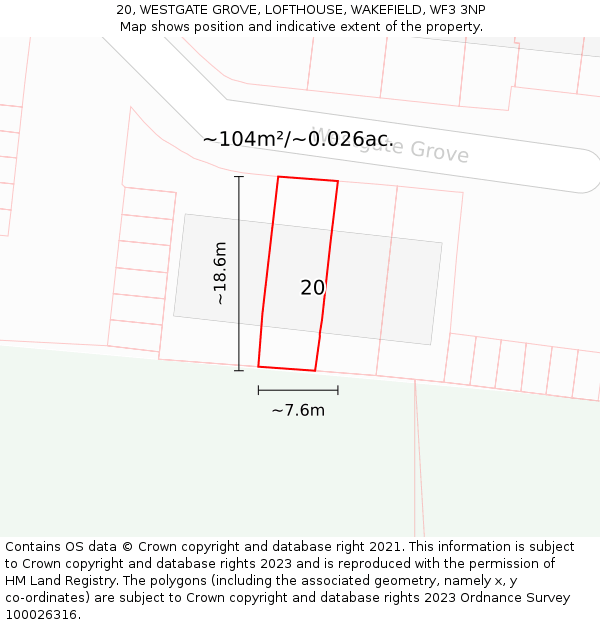 20, WESTGATE GROVE, LOFTHOUSE, WAKEFIELD, WF3 3NP: Plot and title map