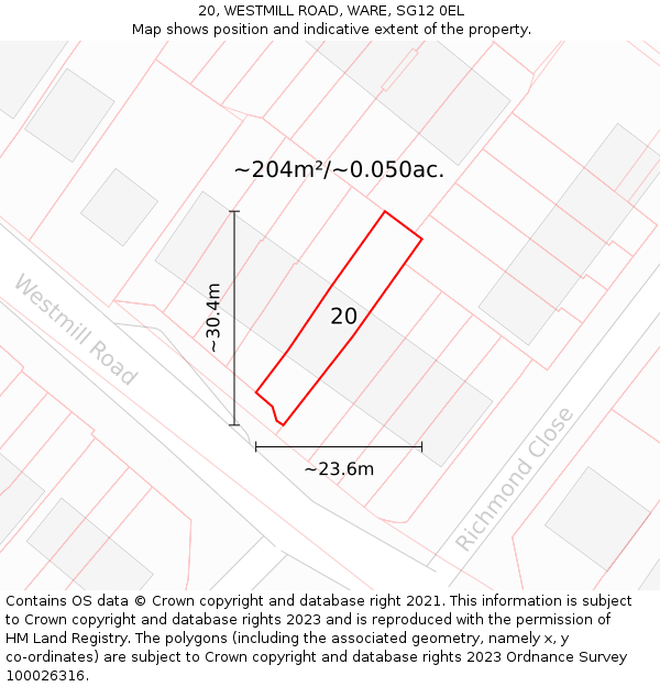 20, WESTMILL ROAD, WARE, SG12 0EL: Plot and title map