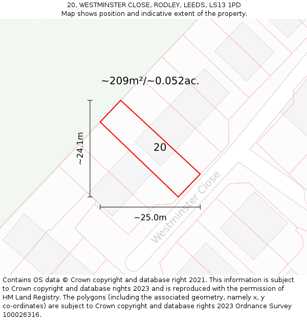 20, WESTMINSTER CLOSE, RODLEY, LEEDS, LS13 1PD: Plot and title map