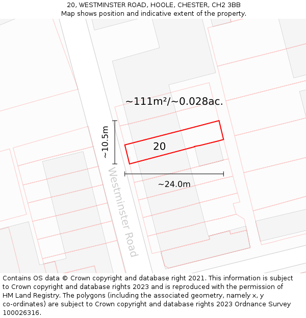 20, WESTMINSTER ROAD, HOOLE, CHESTER, CH2 3BB: Plot and title map