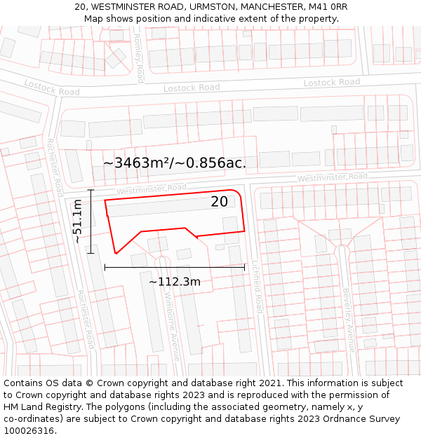 20, WESTMINSTER ROAD, URMSTON, MANCHESTER, M41 0RR: Plot and title map