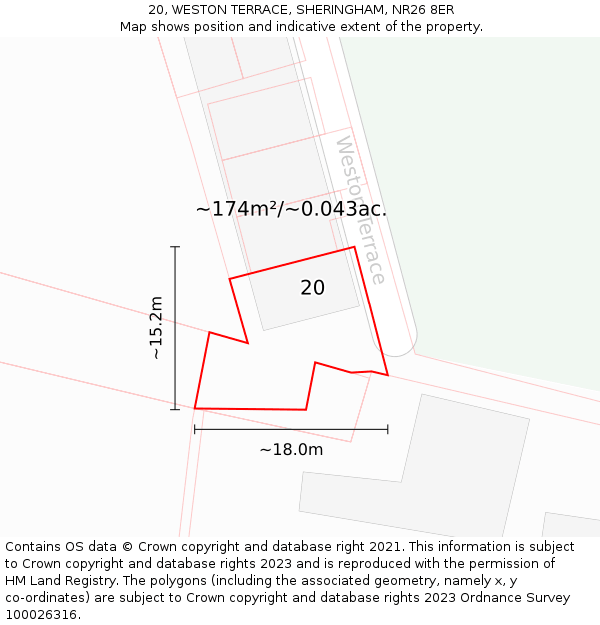 20, WESTON TERRACE, SHERINGHAM, NR26 8ER: Plot and title map