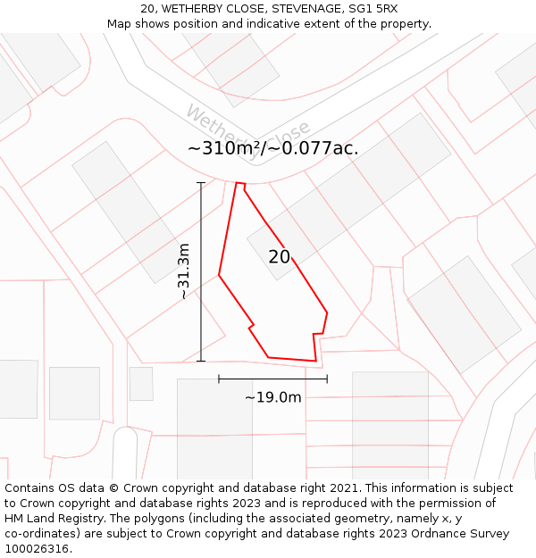 20, WETHERBY CLOSE, STEVENAGE, SG1 5RX: Plot and title map