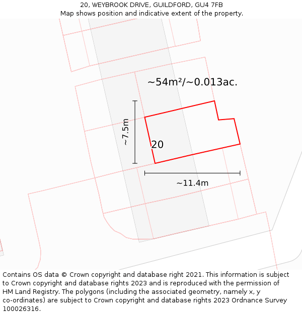 20, WEYBROOK DRIVE, GUILDFORD, GU4 7FB: Plot and title map