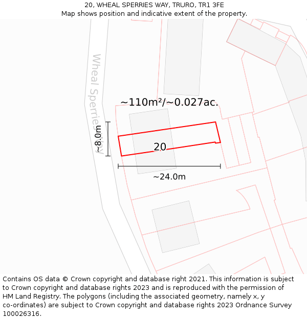20, WHEAL SPERRIES WAY, TRURO, TR1 3FE: Plot and title map