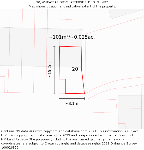 20, WHEATEAR DRIVE, PETERSFIELD, GU31 4RD: Plot and title map