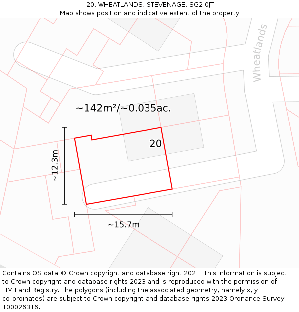 20, WHEATLANDS, STEVENAGE, SG2 0JT: Plot and title map