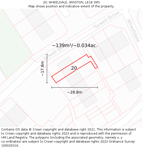 20, WHEELDALE, WIGSTON, LE18 3XN: Plot and title map