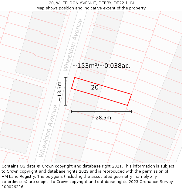 20, WHEELDON AVENUE, DERBY, DE22 1HN: Plot and title map