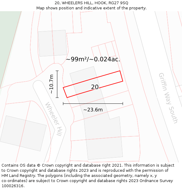 20, WHEELERS HILL, HOOK, RG27 9SQ: Plot and title map
