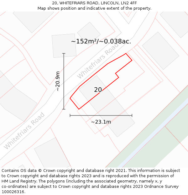 20, WHITEFRIARS ROAD, LINCOLN, LN2 4FF: Plot and title map