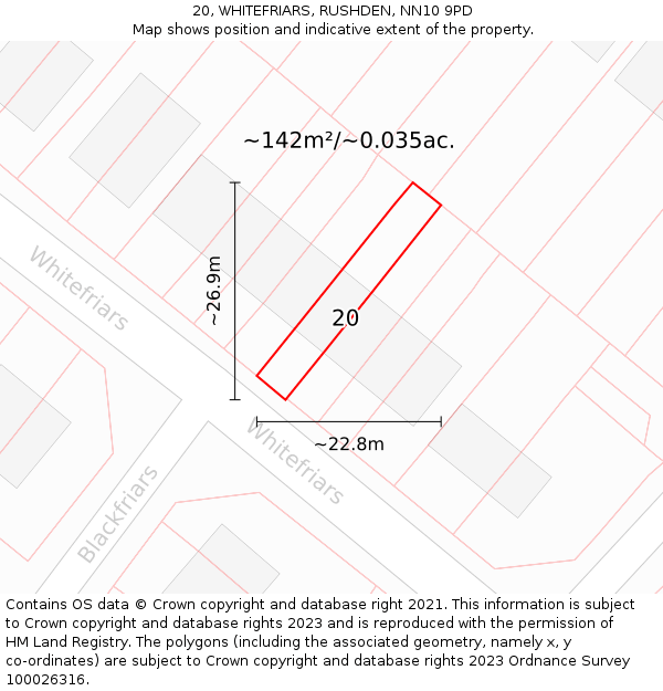 20, WHITEFRIARS, RUSHDEN, NN10 9PD: Plot and title map