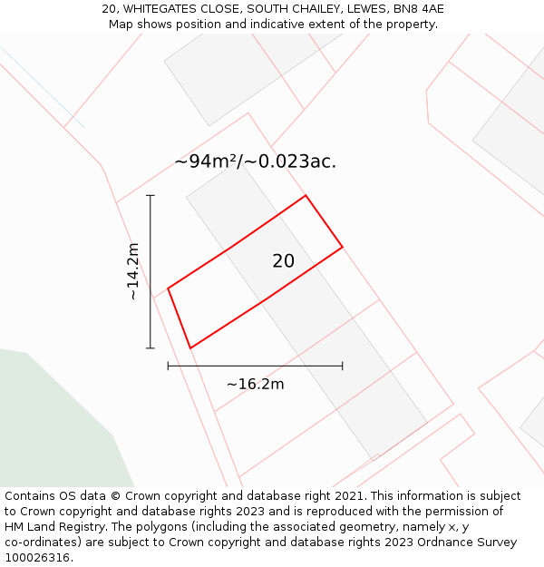 20, WHITEGATES CLOSE, SOUTH CHAILEY, LEWES, BN8 4AE: Plot and title map