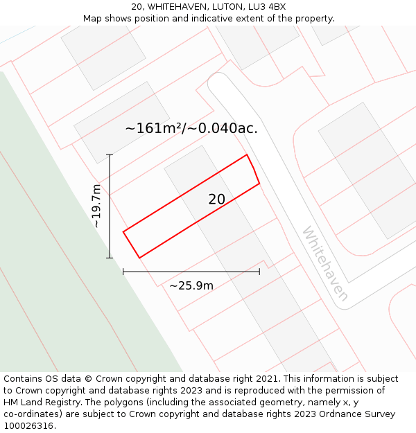 20, WHITEHAVEN, LUTON, LU3 4BX: Plot and title map