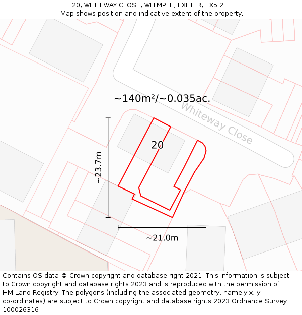 20, WHITEWAY CLOSE, WHIMPLE, EXETER, EX5 2TL: Plot and title map