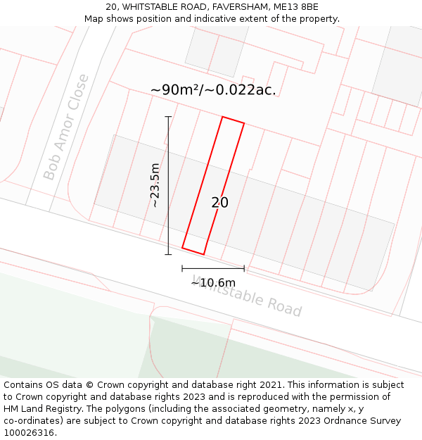 20, WHITSTABLE ROAD, FAVERSHAM, ME13 8BE: Plot and title map