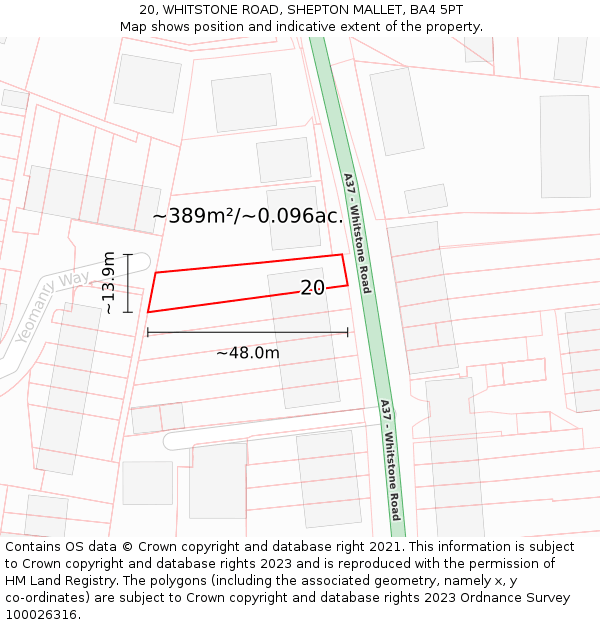 20, WHITSTONE ROAD, SHEPTON MALLET, BA4 5PT: Plot and title map