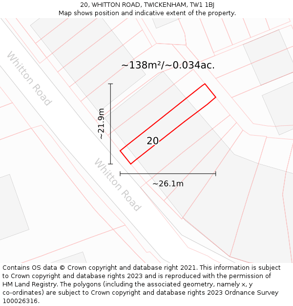 20, WHITTON ROAD, TWICKENHAM, TW1 1BJ: Plot and title map