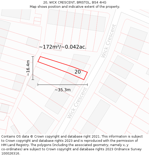 20, WICK CRESCENT, BRISTOL, BS4 4HG: Plot and title map