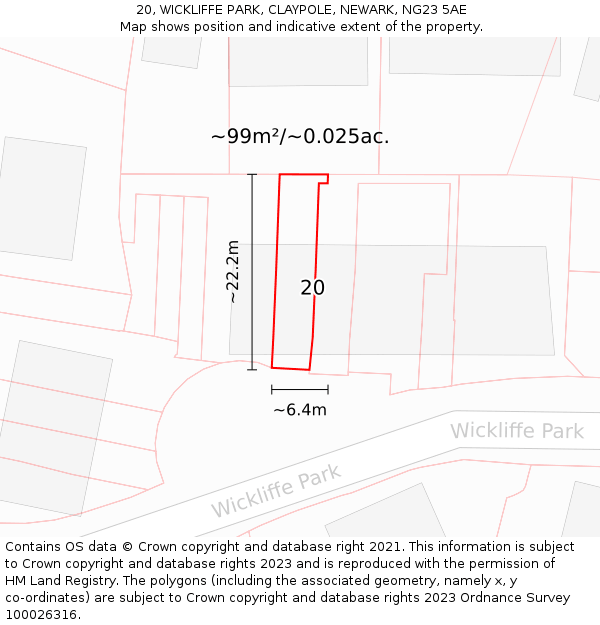20, WICKLIFFE PARK, CLAYPOLE, NEWARK, NG23 5AE: Plot and title map