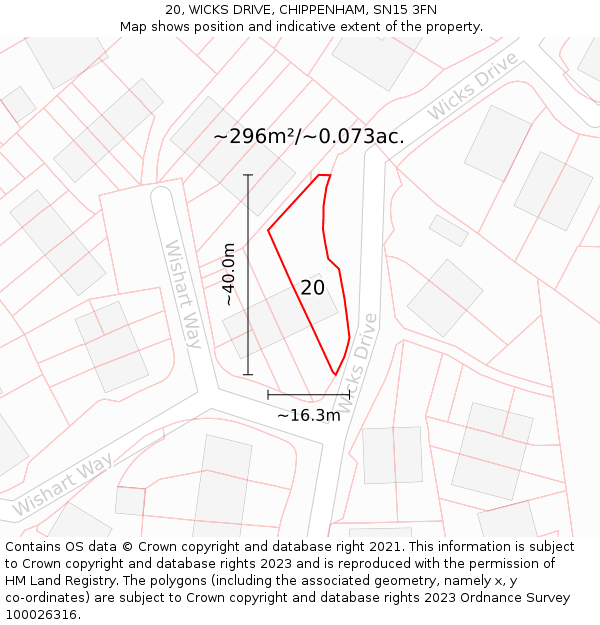 20, WICKS DRIVE, CHIPPENHAM, SN15 3FN: Plot and title map